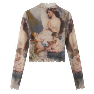 Renaissance Art Long Sleeve Sheer Mesh Top